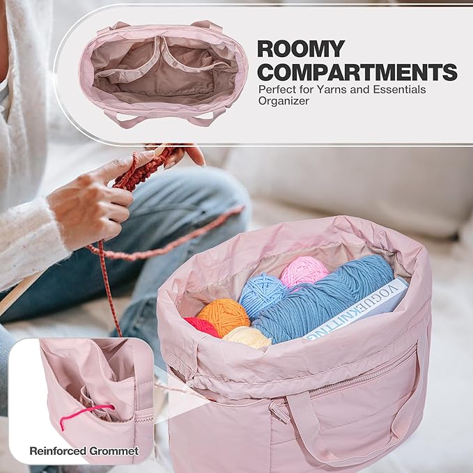 Teamoy Knitting Bag, Yarn Storage Tote with Inner Divider